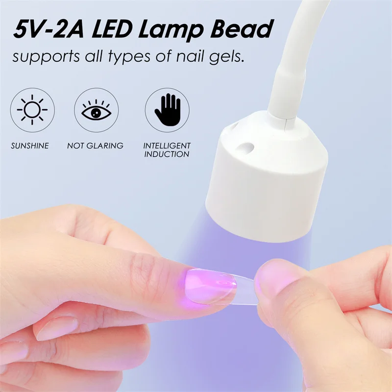 다목적 미니 UV LED 경화 램프, 구부릴 수 있는 USB 조명, 빠른 건조, 속눈썹 연장 접착제, 네일 광택제 젤, 매니큐어 도구, 6W