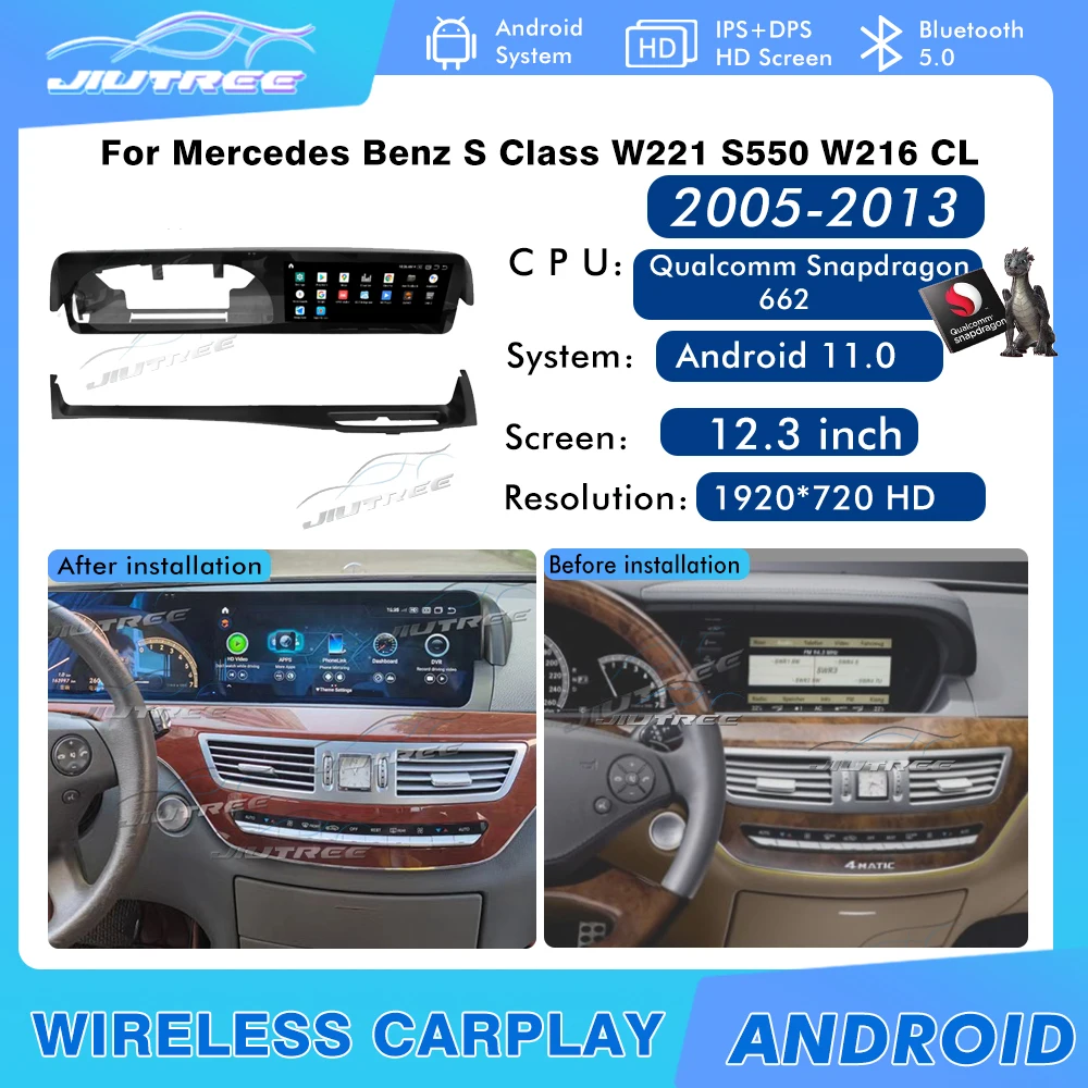 

Car Radio For Mercedes Benz S Class W221 S550 W216 CL 2005-2013 GPS Navigation Player 256G Qualcomm Snapdragon 662