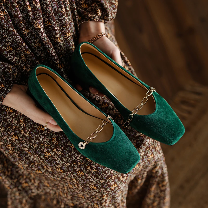 Zapatos de tacón de cuero natural para mujer, calzado con cuadrada y cadena de metal, 22-25cm, Mary Jane, 2022 - AliExpress Mobile