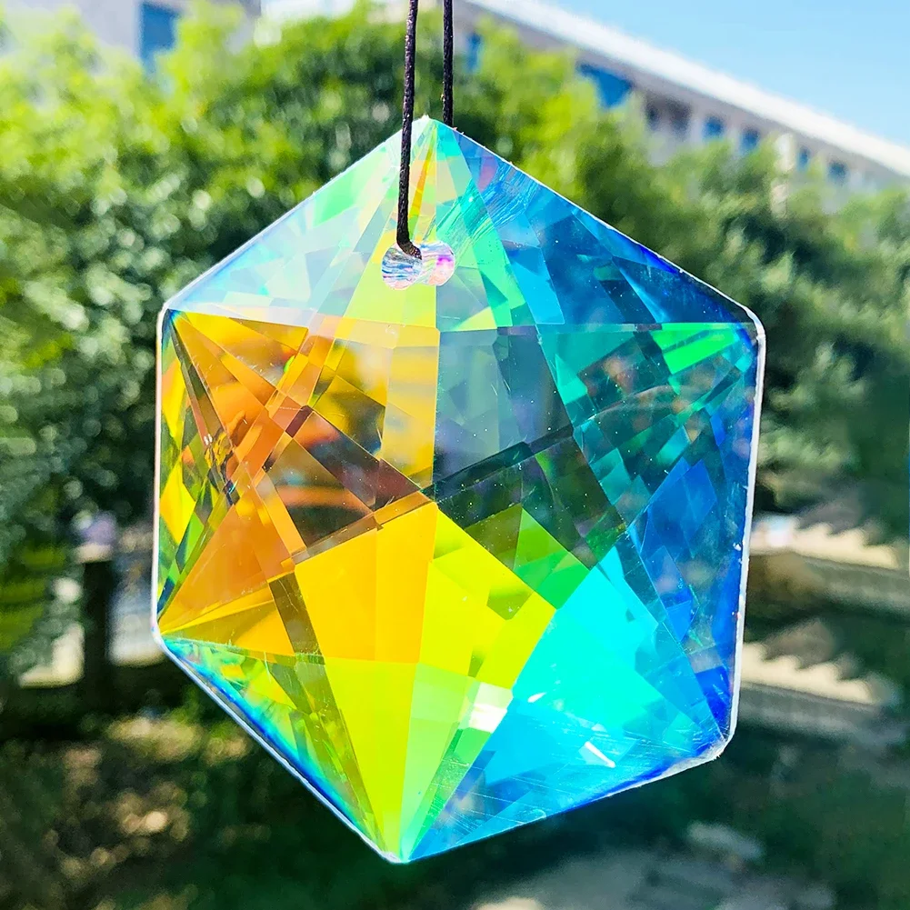 100mm Metatron Suncatcher Crystal Hanging Decor Star of David Prism Rainbow Maker Chandelier Parts Pendant Garden Decor