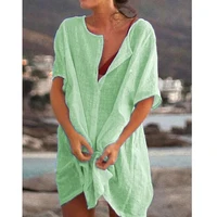 Qisin-Robe de plage 2023 coton pour femmes, tunique, cover-up pour les maillots de bain, vêtements de plage 6