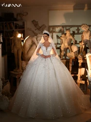 Classic O-neck Long Sleeve Wedding Dress Sparkly Sequins Crystal Bridal Gown Elegant Ball Gown Long Bride Robe Vestidos De Novia