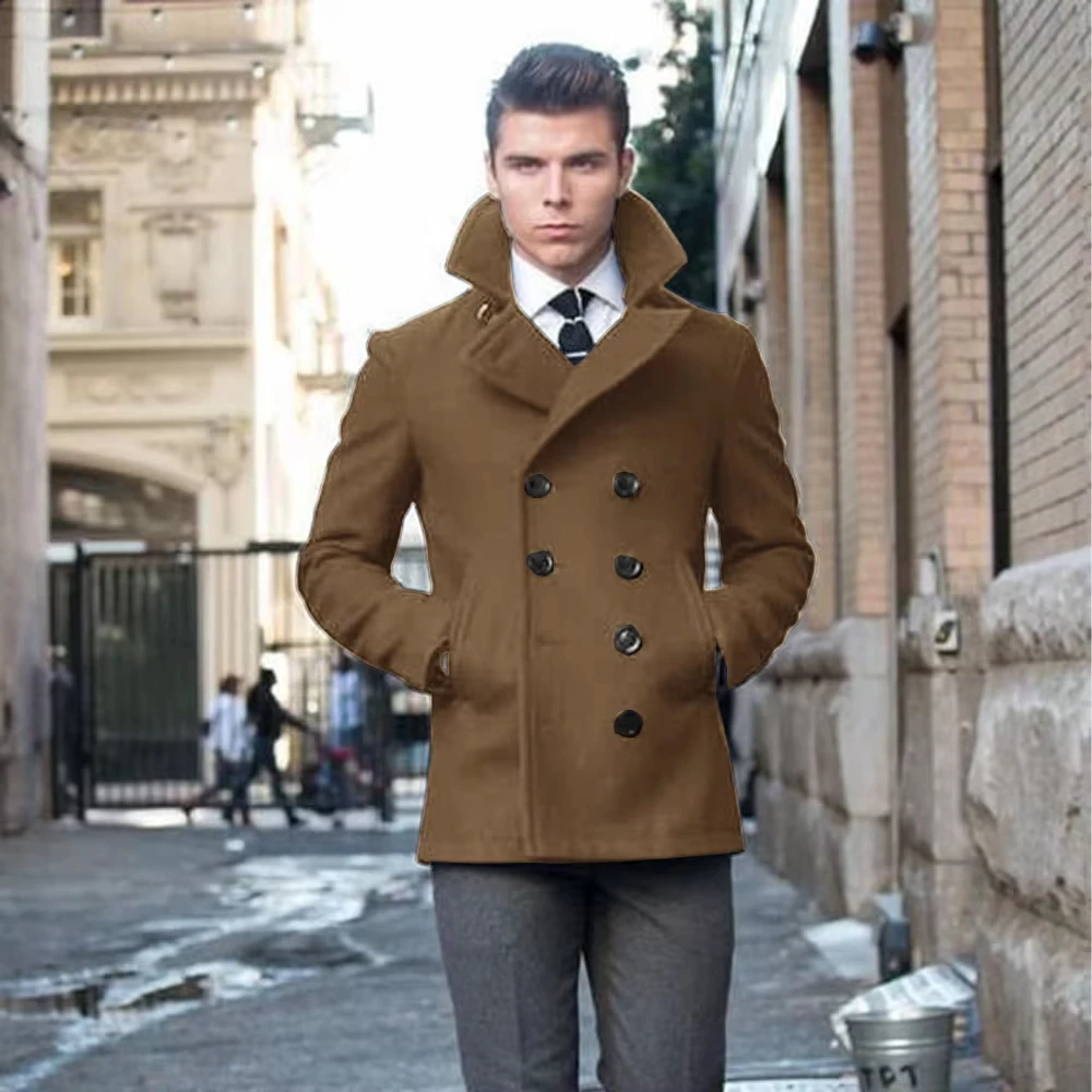 Coat Men's Suit Jacket Woolen Double Breasted Elegant Suits for Men Blazers Luxury Designer Casual Elegant Man Clothes Male - 3