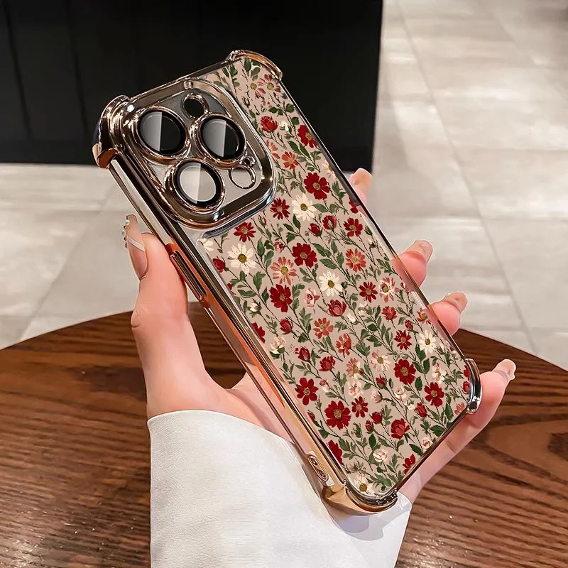 Luxury Transparent Floral Shockproof Case Cover