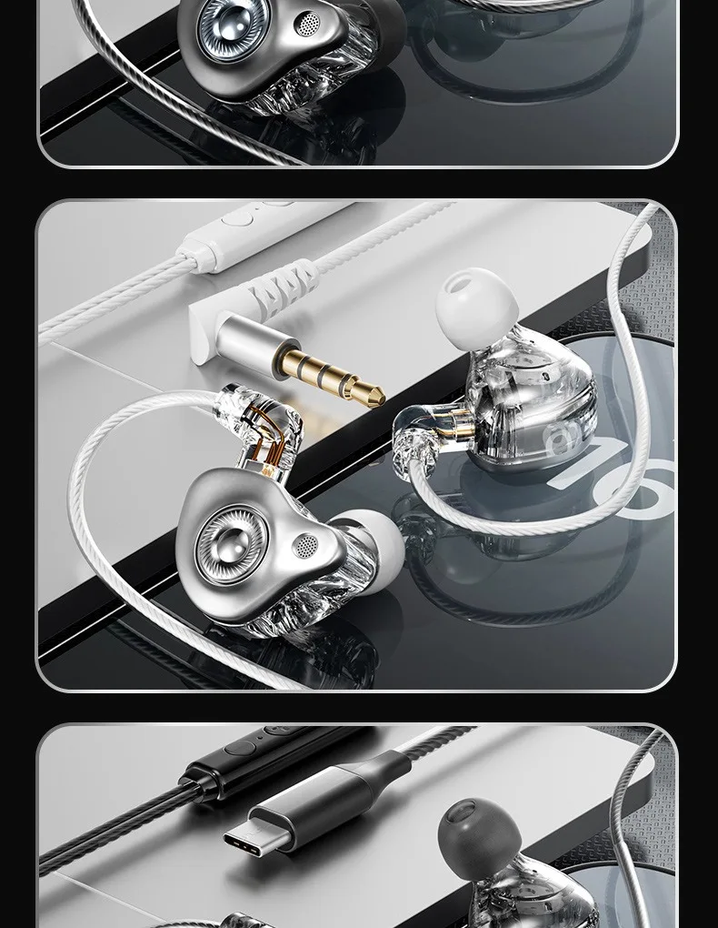 Écouteurs intra-auriculaires EARDECO HIFI 3,5 mm et USB-C avec câble détachable, pour le jeu et le sport, avec basses surround 9D._voghion.com