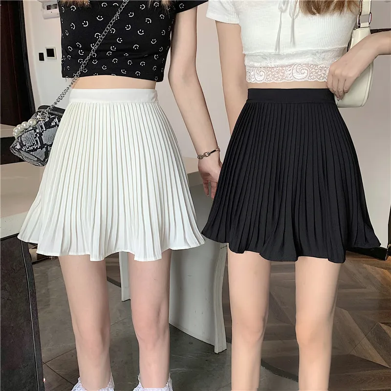

Модная плиссированная мини-юбка в Корейском стиле для женщин Y2k, лето 2023, трапециевидная черная юбка с высокой талией для девушек в стиле Харадзюку, белые облегающие женские юбки