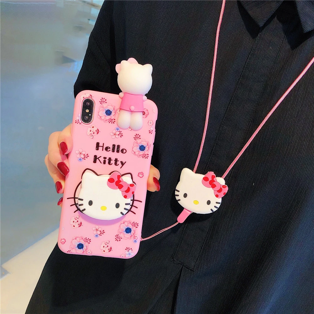 thumbnail image 1 of Hello Kitty-funda de teléfono con cuerda de soporte para Xiaomi Redmi 8, 9, 9A, 9T, 9C, 10, 10A, 11A, 10C, 12C, Note 7, 8, 9, 9s, 10, 11 Pro, POCO M3, X3, C55, 1 of 5