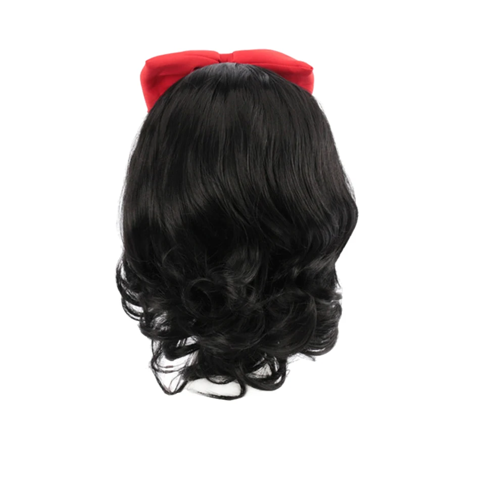 Cosplay Accessories Hair Accessories Cute Girls Snow White Dress Up Wig Girls Princess Cosplay Short Hair Black Curly Hair Wig with Red Bow Kids Role Play Props