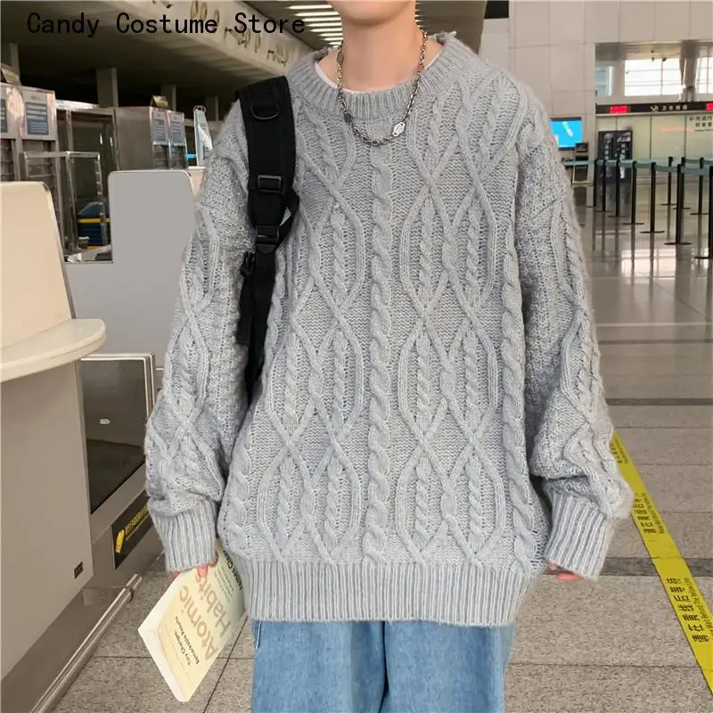 Thicker Streetwear Warm Teens  Sweaters Pullovers Men Male Knitting Baggy O-neck Design Couple Clothes Popular Ulzzang Ins