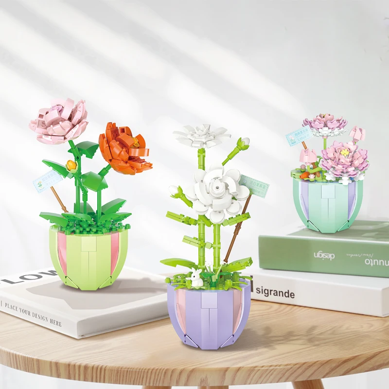 Mini Bricks Building Set with Artificial Flowers