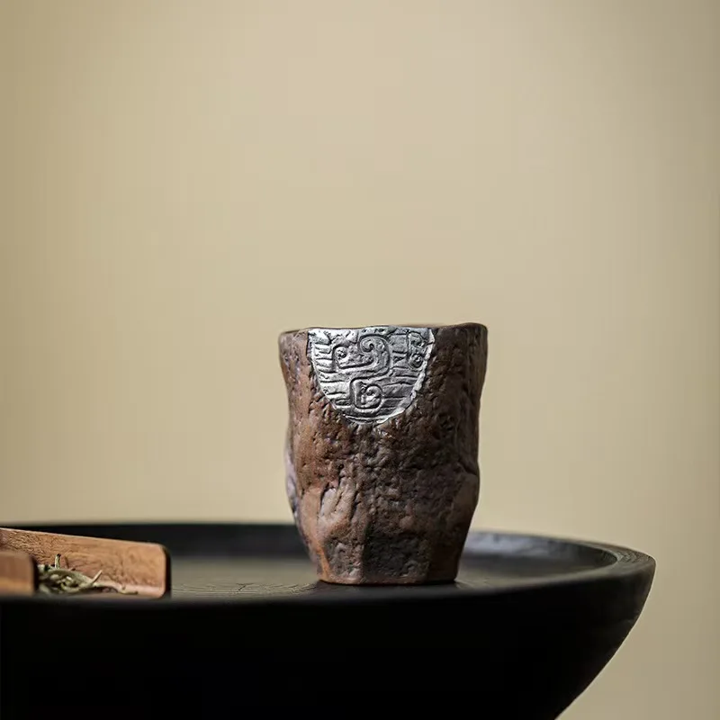 Pure Handmade Coarse Pottery Tea Cup Old Rock Mud Silver Teacup Household Ceramic Kung Fu Tea Set Master Cup Mug