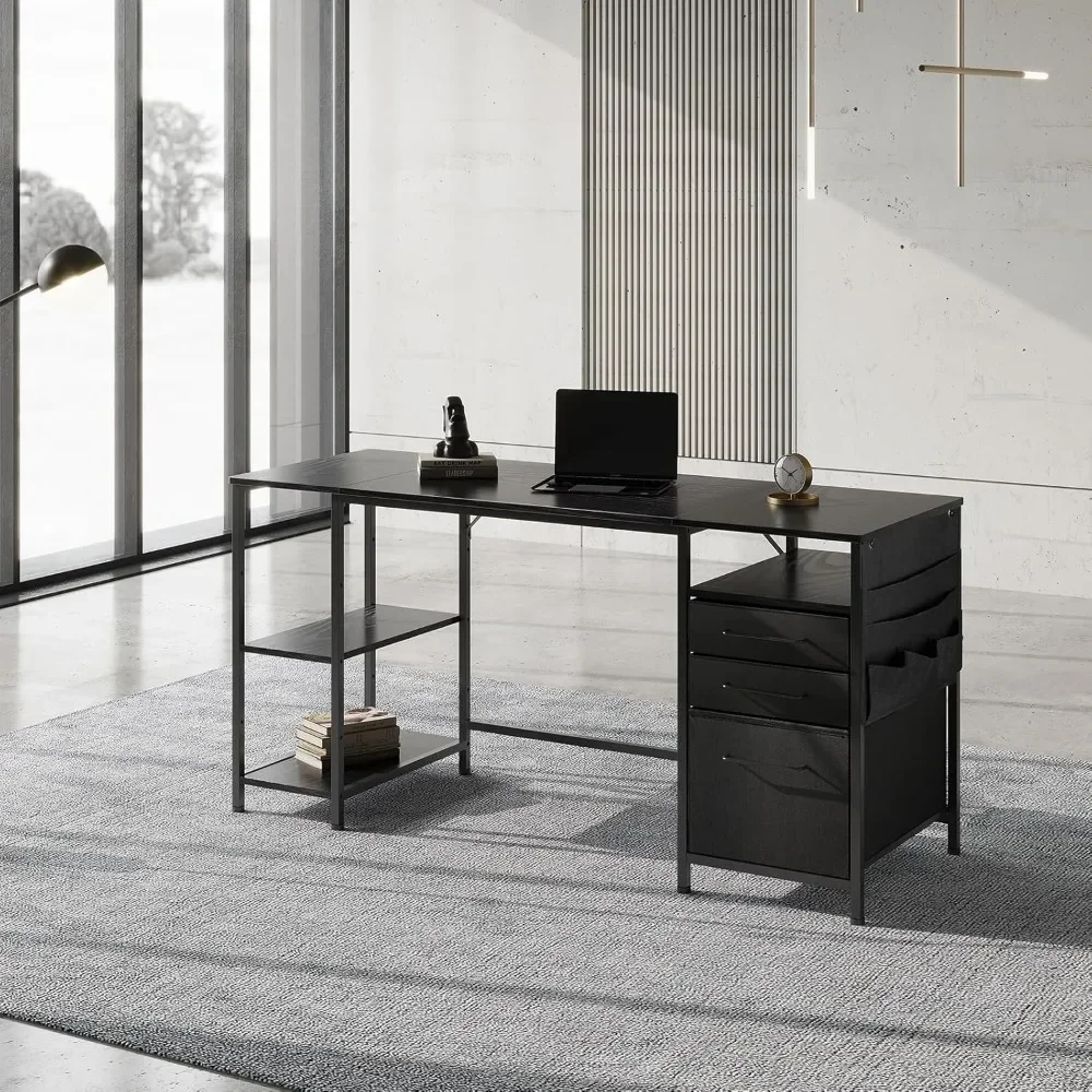 Home Office Desk with Drawers Adjustable Shelves, 59 inch Writing Desk with File Cabinet, Large Computer Desk with Storage