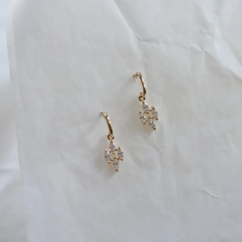 여성을위한  도금 14K 골드 일본 빈티지 다이아몬드 지르콘 펜던트 귀걸이 절묘한 일상 보석