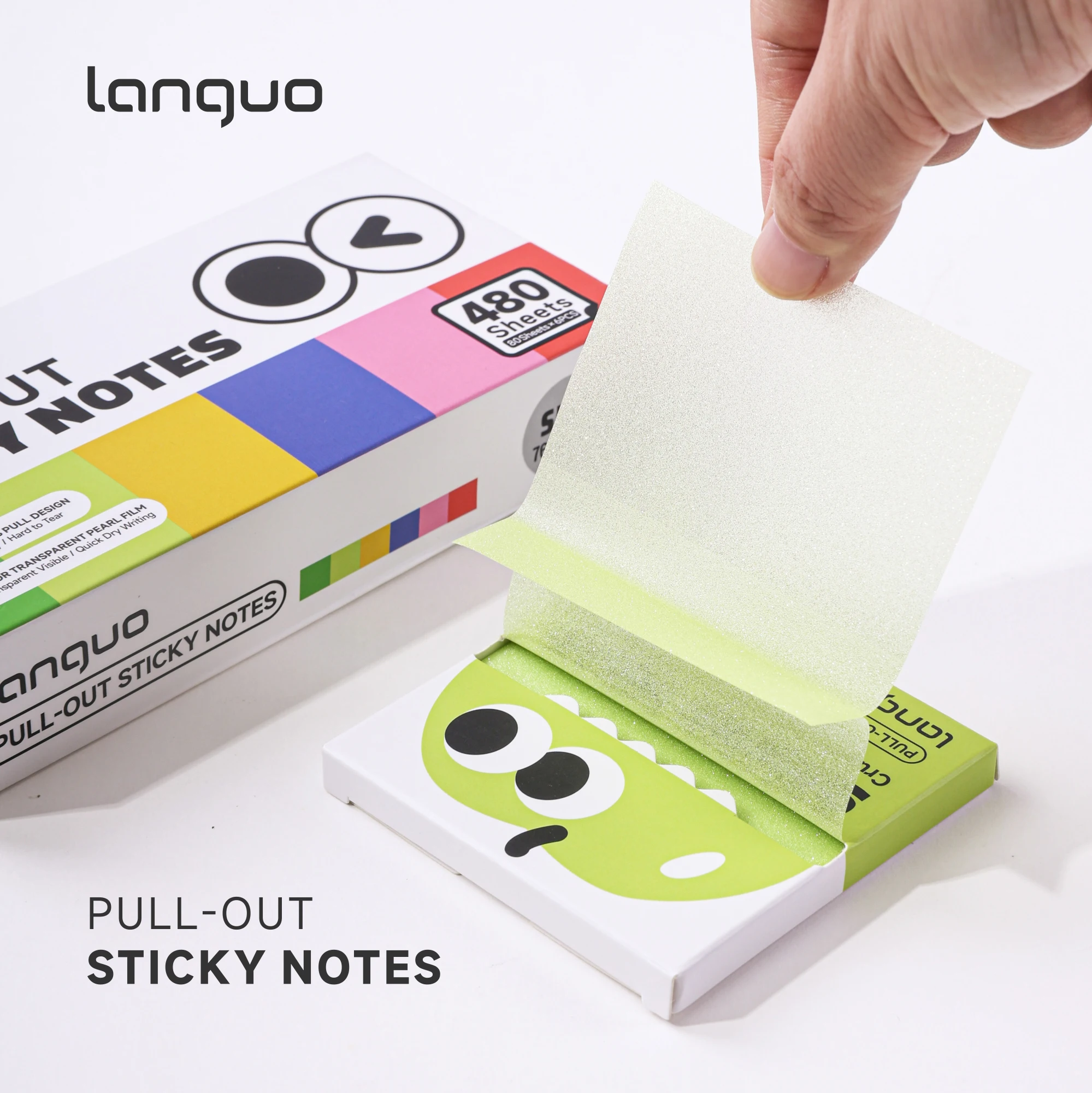 Languo 480Sheets Pull-Type Sticky Note Pearlescent Transparent Paper Self-Adhesive Memo Pads for Office School Stationery Supply