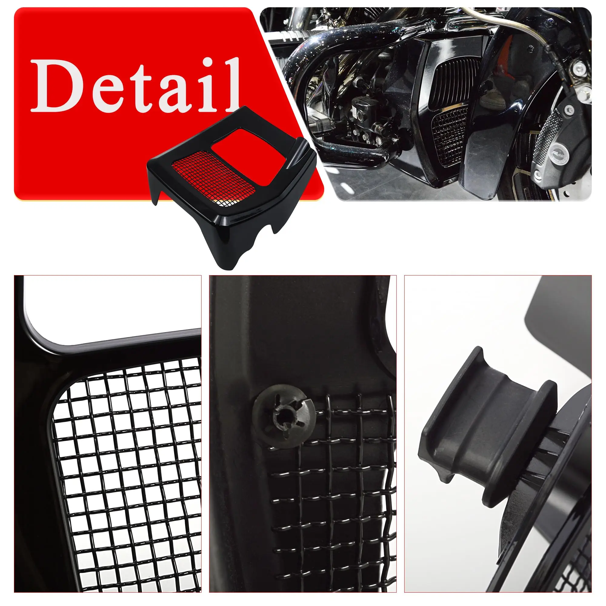 For Harley Road King Electra Street Glide FLHR FLTRX 17-Glossy Black Motorcycle Fairing Front Spoilers Radiator Chin Cover