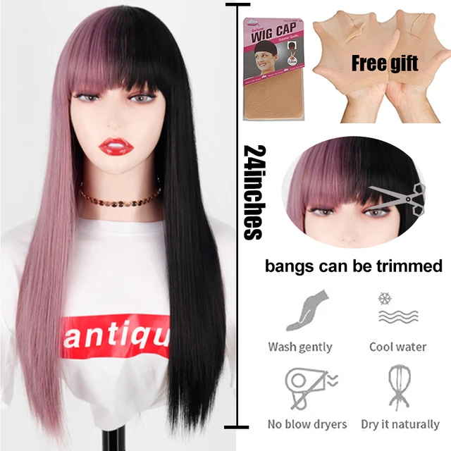 Synthetic Hair Pink and Black Wig Two layers of Wigs Long Straight hair Cosplay Wig Two Tone Ombre Color Women Wigs Lolita Wig T1B/4/30