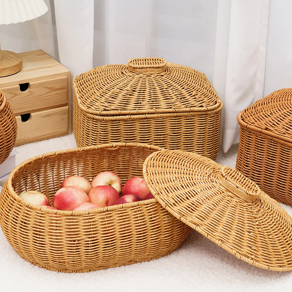 Large Capacity Rattan Woven Basket Bread Basket Kitchen Food Serving Holder Storage Baskets Home Garden Home Storage ganization 4