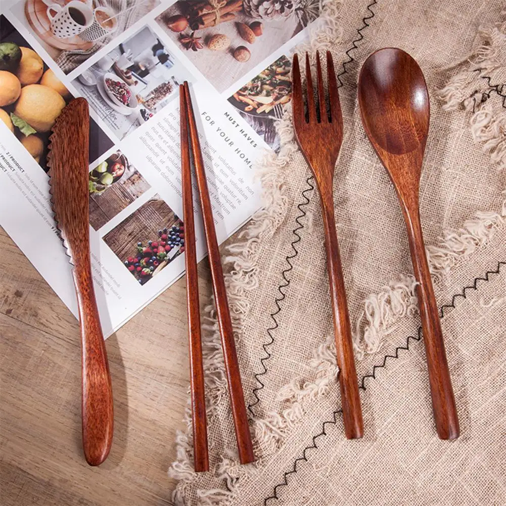 Japan Style Wooden Tableware Set Spoon Fork Chopsticks With Storage Case  Travel Cutlery Set - AliExpress