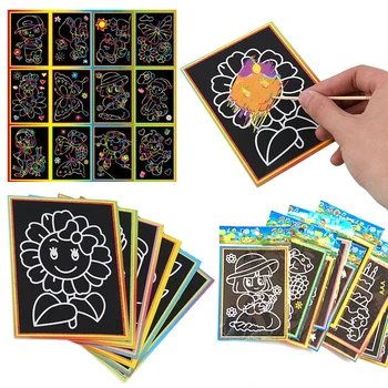 10 Lenzuola/Set Arcobaleno Magico Scratch Disegno di Carta Multicolore Pittura Strumenti Didattici Scuola Artclass Aiuti Graffiti Forniture ZYF