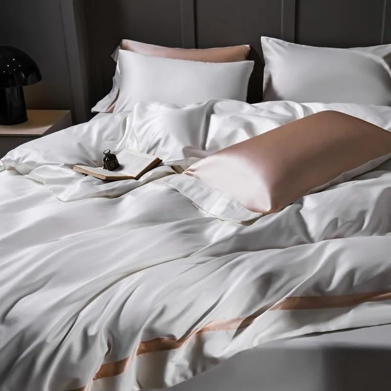 1000TC Egyptian Cotton Duvet cover with Zipper Mulberry silk pillowcases Cotton Bed Sheet Soft Silky Double Queen King size 4Pcs - Image 2