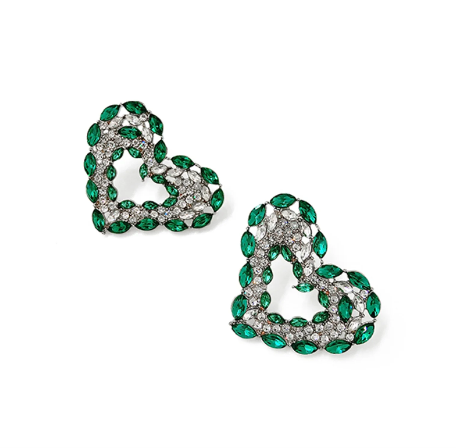 925 silver needle artificial Rhinestone heart green wedding party Earrings for women Fashion Jewelry