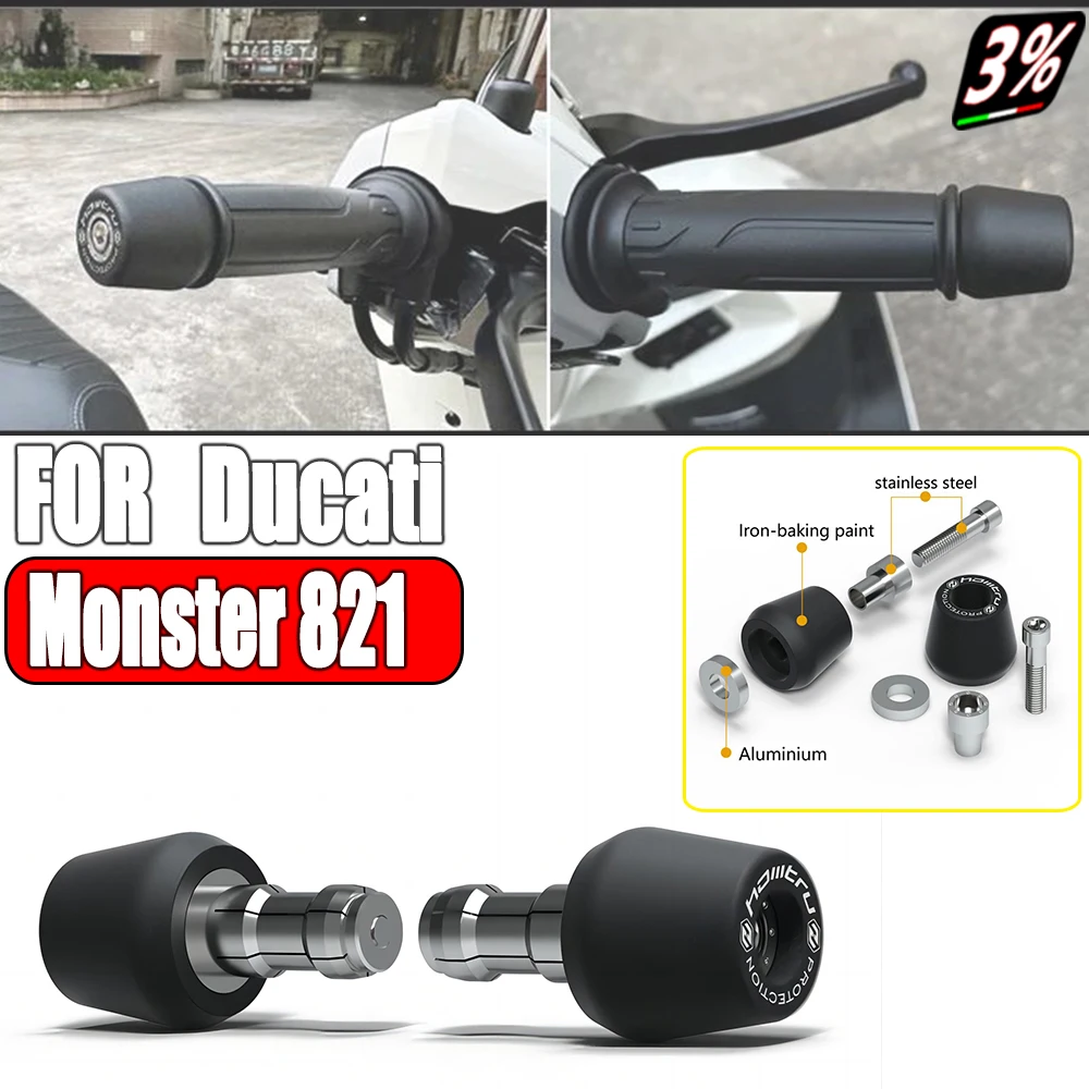 For Ducati Monster 821 / 821 Dark / 821 Stripe / 2013-2017 Handle Bar End Weight Grips Cap Frame Slider Crash Protector