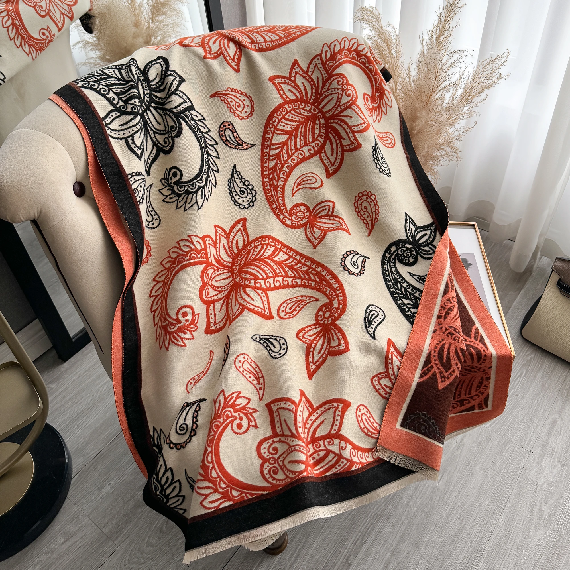 Winter Design Pashmina Blanket Cashmere Scarf for Women Warm Thick Shawls and Wraps Poncho Female Bufanda Echarpe Tassel Muffler