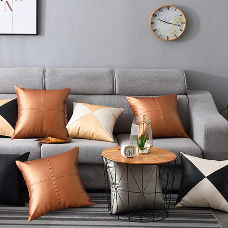 Leather Texture Pu Leather Fabric Simple Cushion Cover Stylish Classic Sofa Back Body Pillow Car Interior Decoration Wedding 4