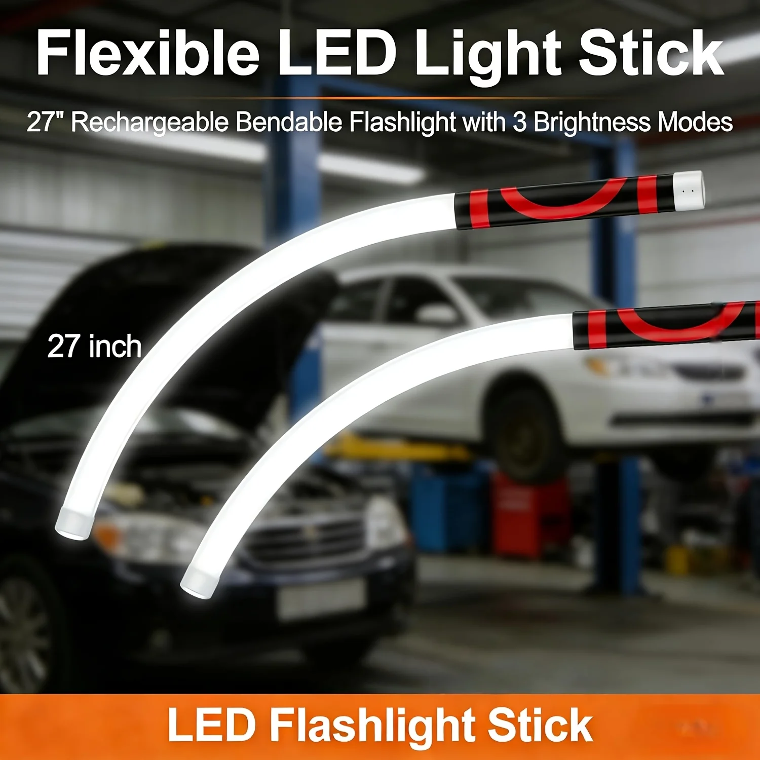 Biegsamer LED-Taschenlampenstab, Biegbares LED-Licht, 30 Zoll flexibler LED-Taschenlampenstab, wiederaufladbare Arbeitsleuchte mit 3 Helligkeitsstufen