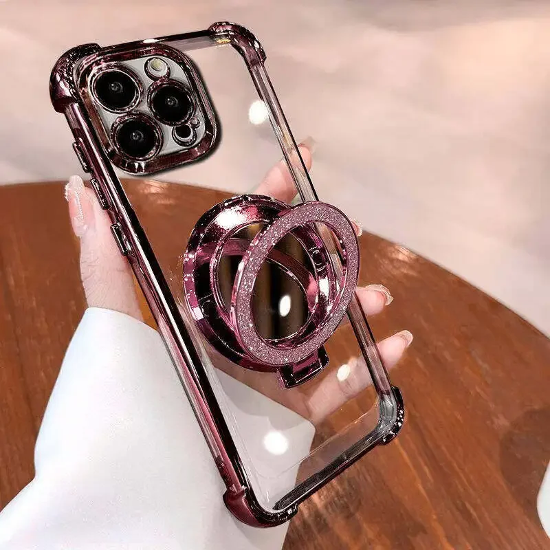 Glitter Makeup Mirror Case with Plating Holder