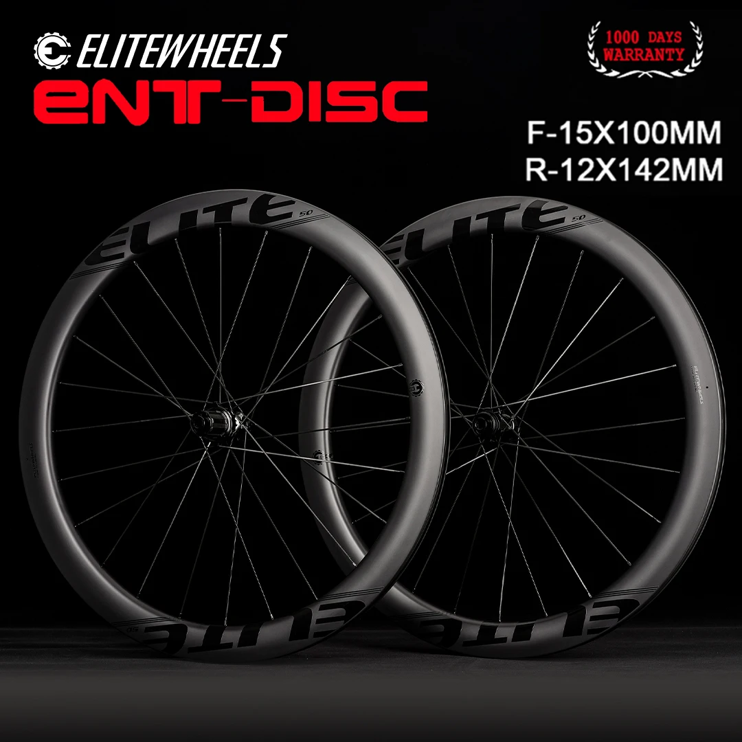 

ELITEWHEELS ENT Disc Brake Road Bike Carbon Wheelset 15X100mm 12X142mm Hub1423 Spoke With Center Lock Road Cycling