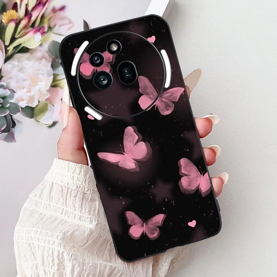 Elegant Butterfly Cat Printed Black Silicone Soft Phone Case