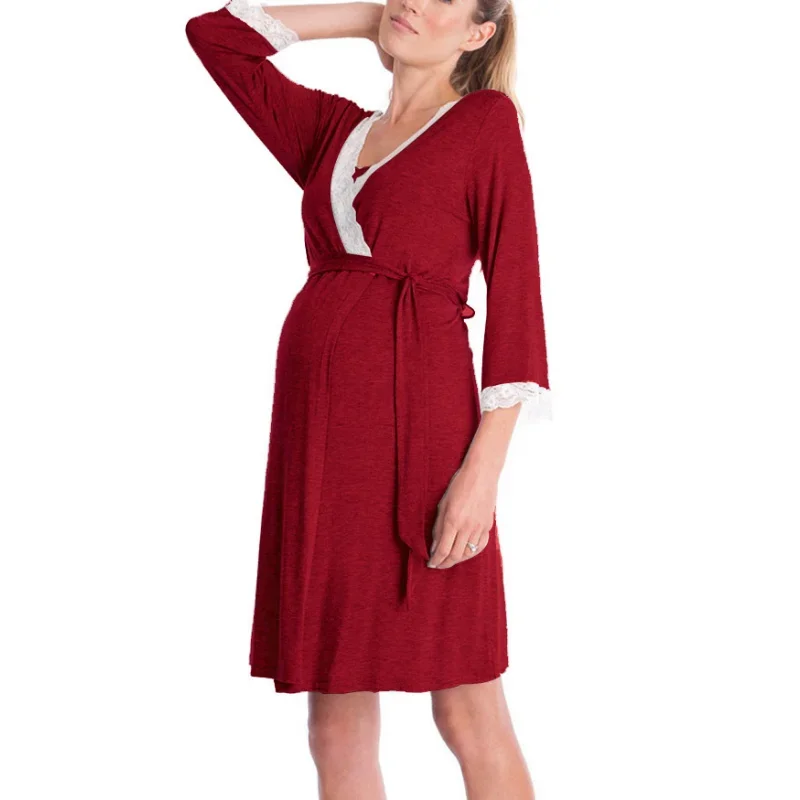 Pregnancy Hospital Breastfeeding Bathrobes 3 In 1 Labor Delivery Nightgowns breastfeeding nightgown maternity nightgown set pregnant women dress Women Lace Patchwork Women's Maternity Nursing Robe