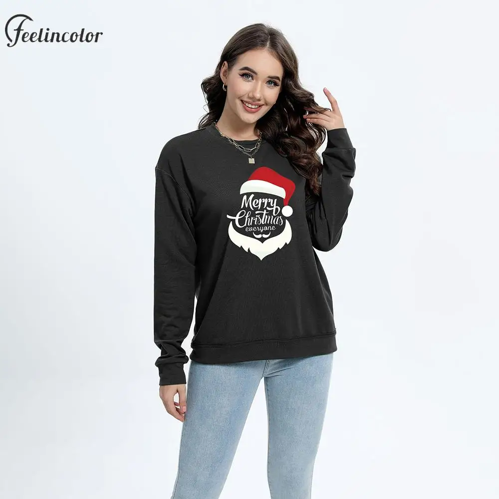 Lovely Santa Claus Head Pattern Sweatshirt Christmas Pullover Women Long Sleeve O-neck Party Clothes Casual Streetwear Xmas Gift 72 pcs christmas pocket notepads lovely cartoon pattern notepads assorted color