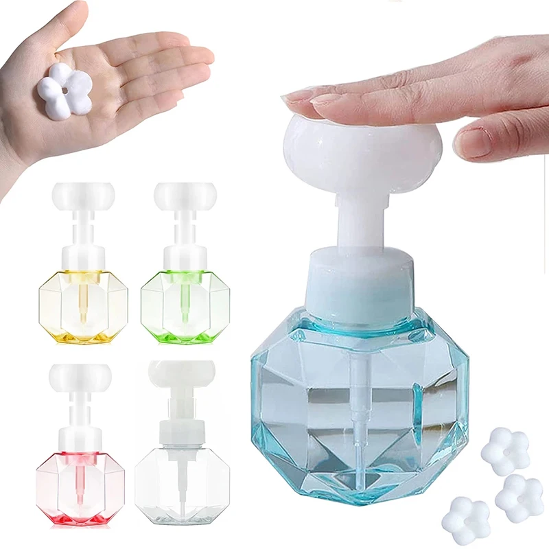 Flower Soap Dispenser Foam Pump Bottle Plastic Refillable Container for Cosmetic Facial Cleanser Shampoo Shower 300Ml