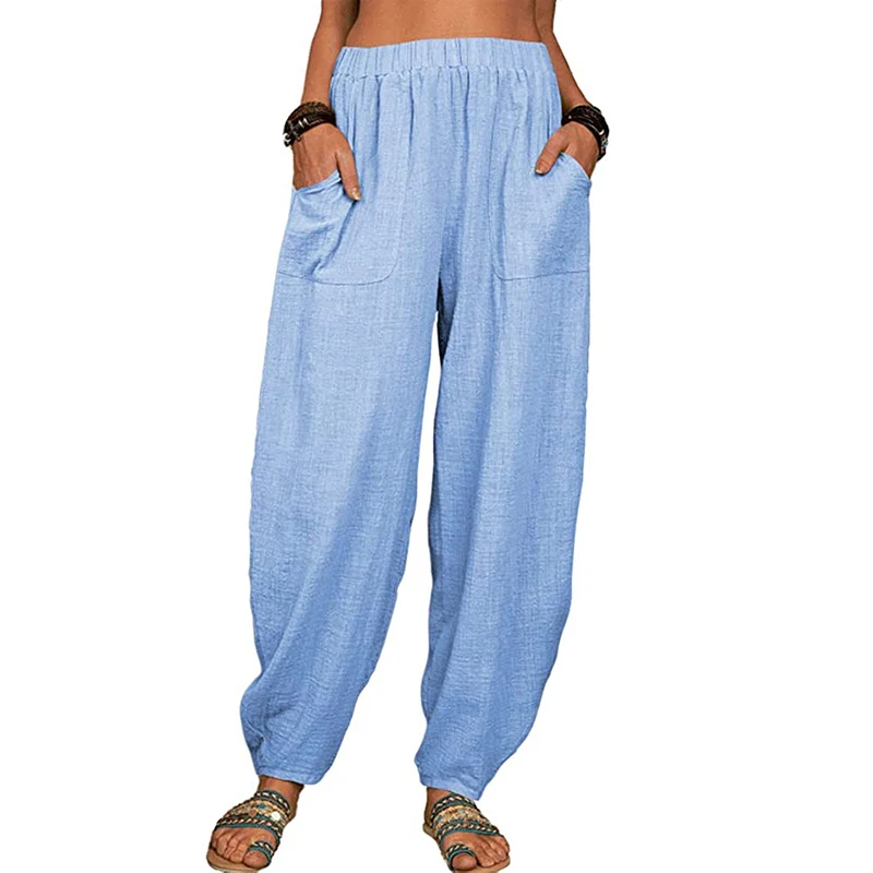 Pantalones Bombachos Pantalones bombachos de cintura elástica para mujer,  pantalones informales de algodón (azul marino L) Cgtredaw Para estrenar