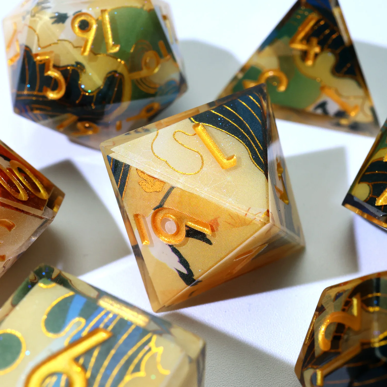 Handmade Enchanted Crane Polyhedral RPG Dice Set Resin DND Dice for Board Games Role-Playing & Tabletop Fun-F9 game dice,dice set