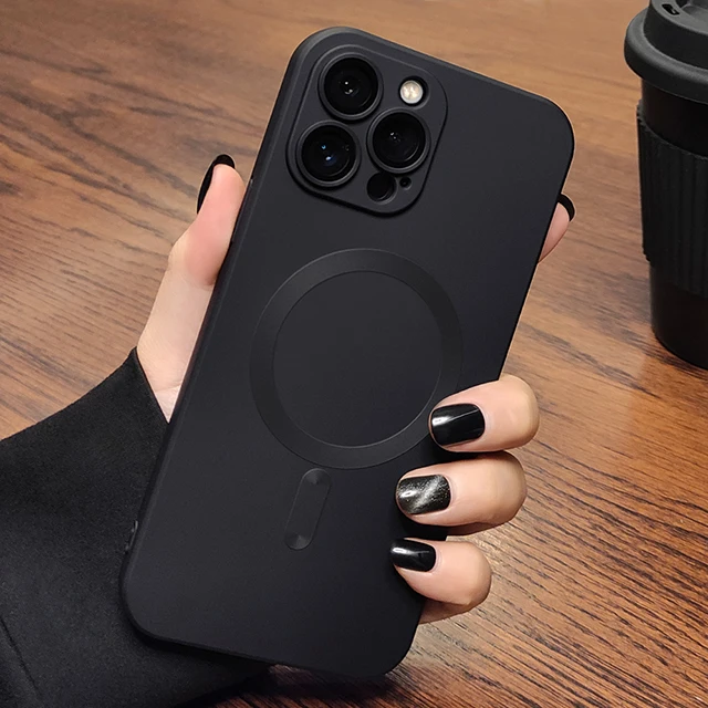 Funda magnética para teléfono Magsafe para iPhone 15, 14, 11, 13, 12 Pro Max Plus, protector de lente de carga inalámbrica de silicona suave, accesorio
