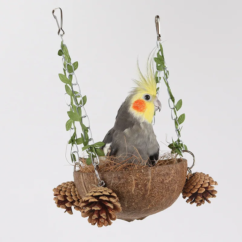 Bird House Bird Toys Bird Sleeping Bed Coconut Bird Nest Hanging Bird House For Cage Swing Toy With Chewing Toy Parrots Hanging Bed Breeding Nesting