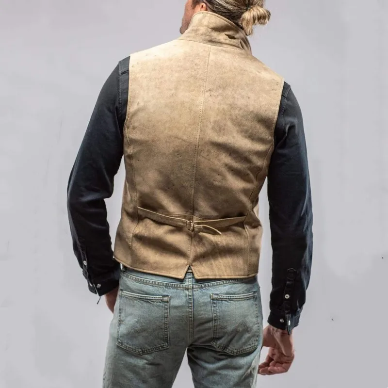 Men's Suit Lapel Single -breasted Steam Punk Suede Solid Sleeveless Jacket Retro Denim Western Handsome Fashion Casual Vest 2023 2