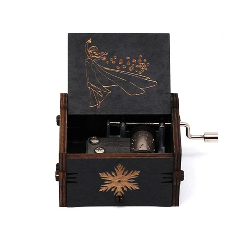 Let It Go Music Box Toy Wood Hand Crank Engraved Vintage