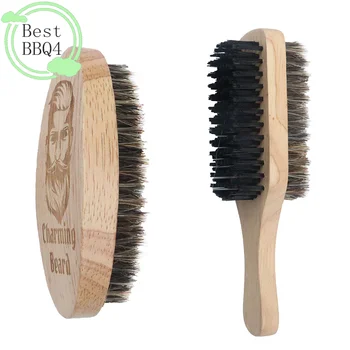 Pennello da barba portatile BBQ4 1PC in setole di cinghiale per uomo, spazzola naturale per la barba, per la pulizia del viso e dei baffi