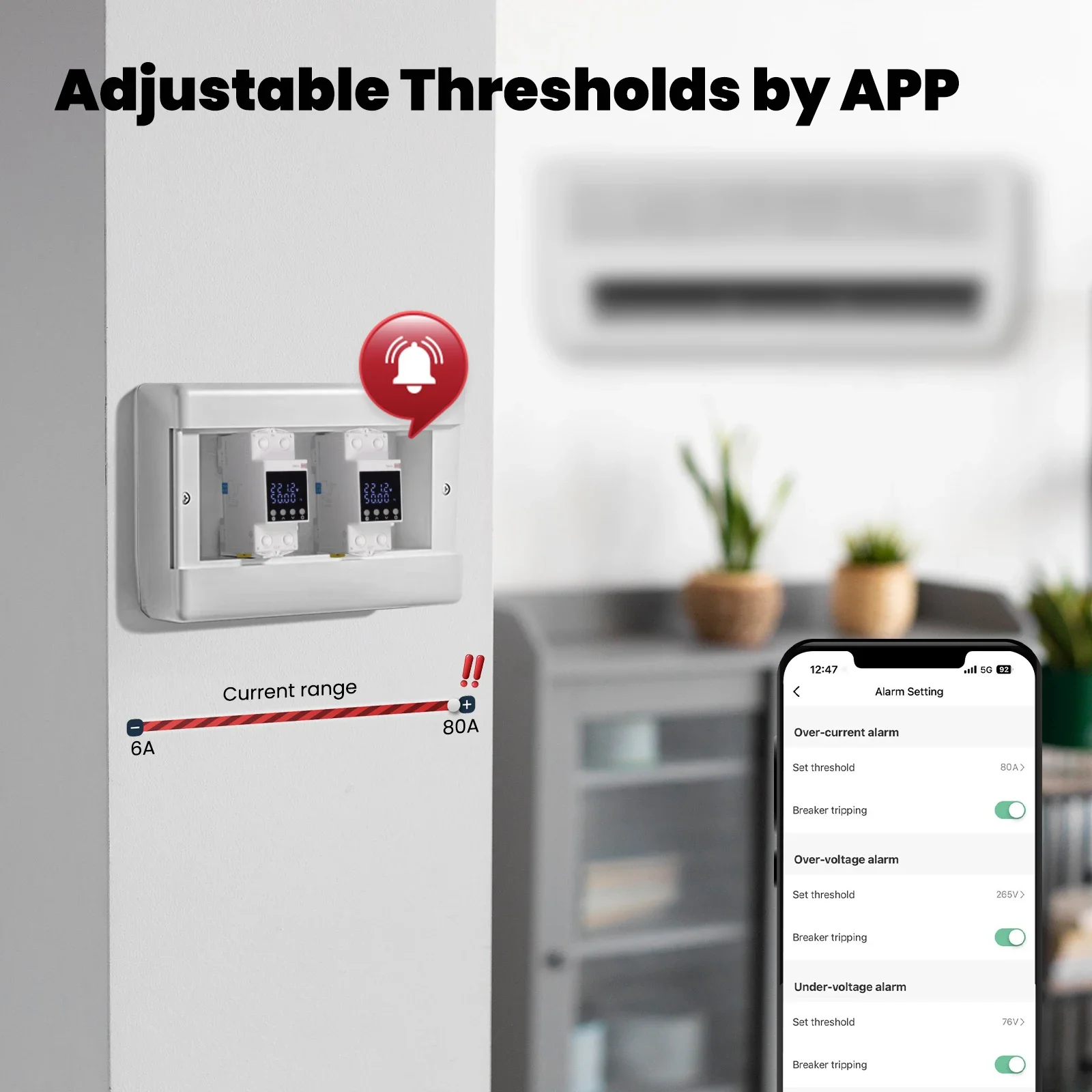 WiFi Tuya Smart Circuit Breaker 80A Alarm Threshold Set Electricity Monitor V0 F