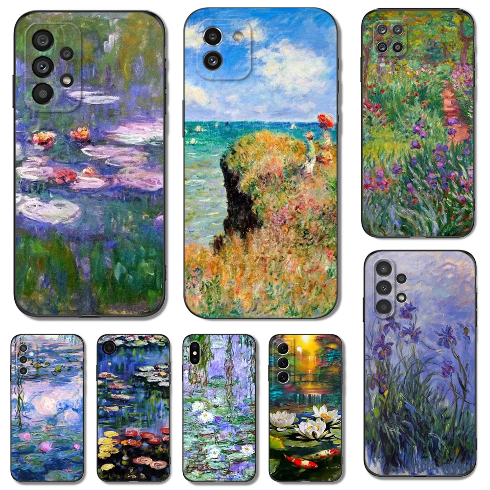 Custodia In Tpu Nero Per Samsung Galaxy S23 S22 S20 S21 Fe Plus Ultra + S10 E Lite Cover Claude Monet Garden Lotus Bridge