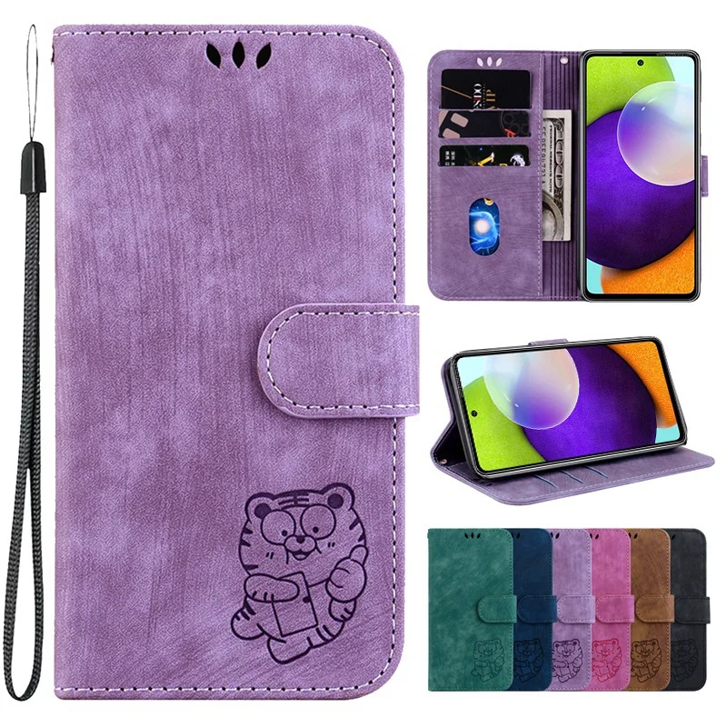 

Embossed Cute Tiger Phone Case for Samsung A54 A34 A24 A14 A13 A23 A33 A53 A73 A04E Wallet Funda for Galaxy A51 A71 A12 A32 A52