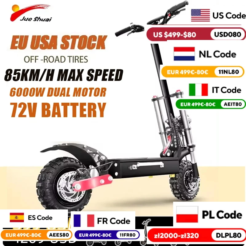 Electric Scooter 60-85KM/H Electric Scooter 1000-6000W Dual Motor Electric Scooters Adults Foldable E Scooter 100KM Long Range Scooters