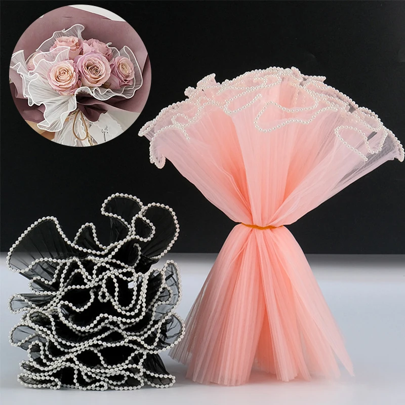 1-Roll-Pearl-Mesh-Yarn-Flowers-Packaging-Wave-Edge-Bouquet-Gift ...