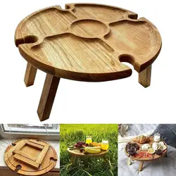 Table de pique nique pliante en bois 2 en 1, support pour verres à vin, facile à transporter, pour l'extérieur 