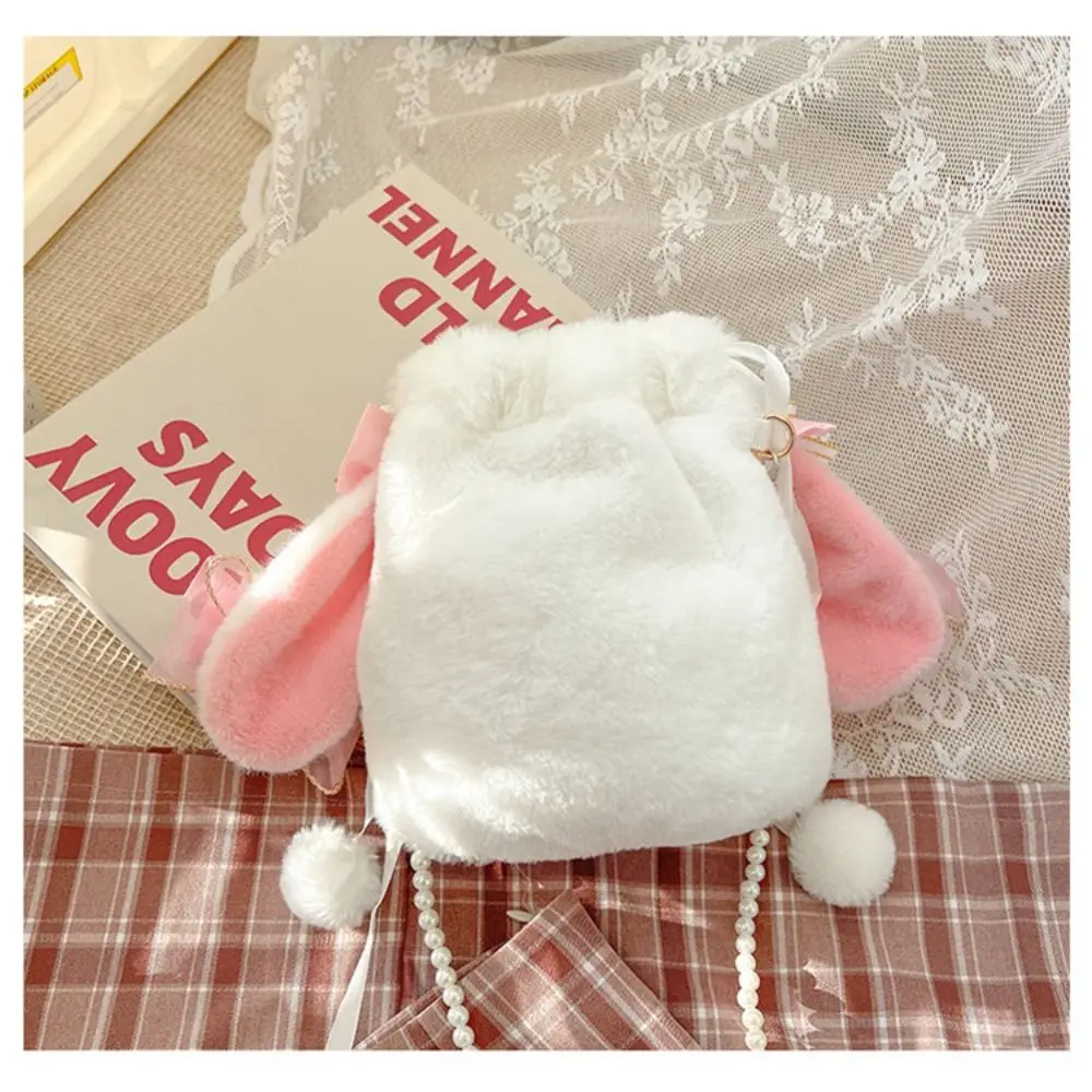 Cute Bunny  Bag Sweet Long-eared Rabbit Shoulder Bag Pearl Chain Lolita Crossbody Bags High Quality Girls Purse Nice Gift