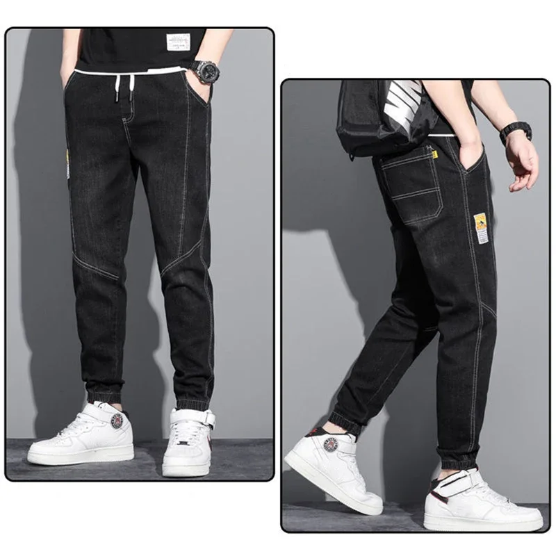 Men Jeans Elastic Tie Up Harem Denim Pants Male Bound Feet Designer Cargo Joggers Denim Trousers Daily Narrow Leg Casual Jeans 3